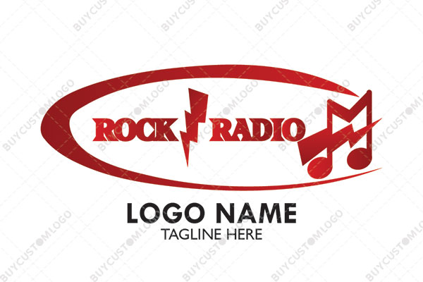 thunderbolt and eighth note in an oval seal logo