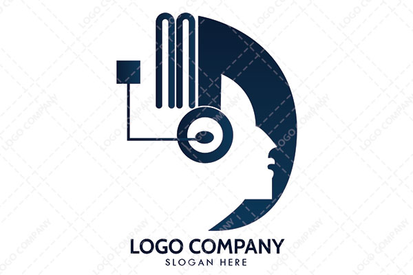 Circle Abstract with a Individual Wearing a Headphone with Electrical Node Connected Logo