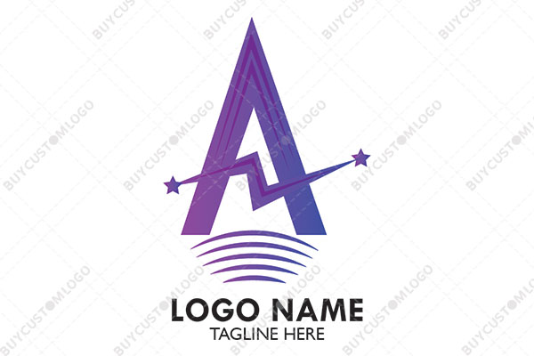 bolt and broad line letter a with stars and signals logo