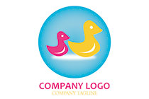 mother and baby duck cartoon style logo