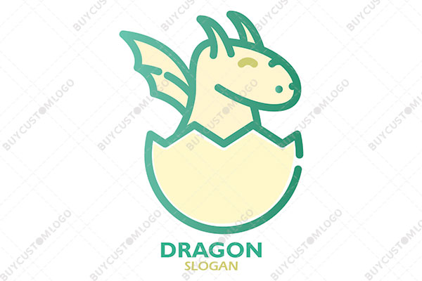 baby dragon mascot hatching from egg logo