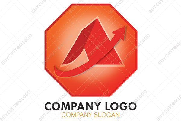 abstract arrowhead and arrow in a hexagon seal logo