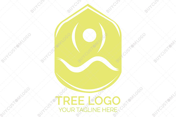 leaf with abstract sun and mountains logo