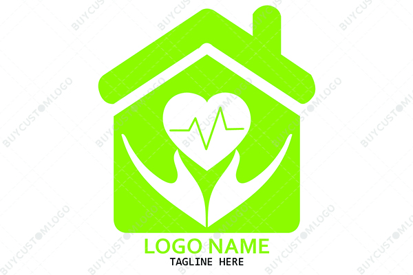 heart with ECG lines on abstract hands logo