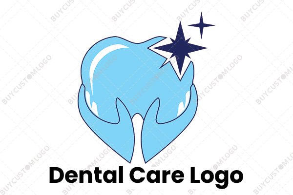 sparkling tooth in abstract hands blue logo