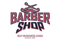 Barber Shop Name Logo with Scissors and Moustache on Top Logo