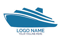 deformed silhouette style blue yacht logo
