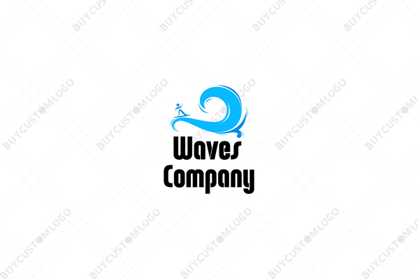 abstract surfer on a returning wave logo