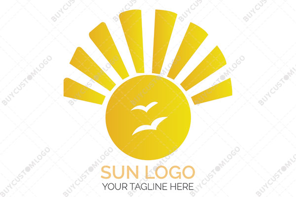 the golden sun with abstract birds logo