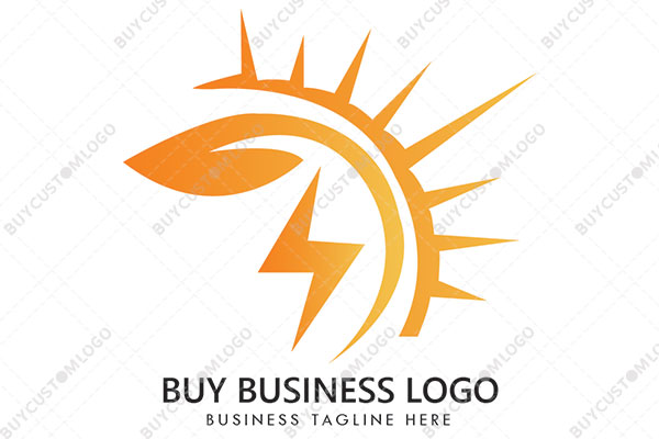 sun with rays, stem with leaf and bolt logo