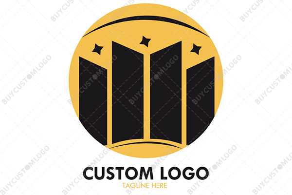 sun and shadow themed building silhouettes logo