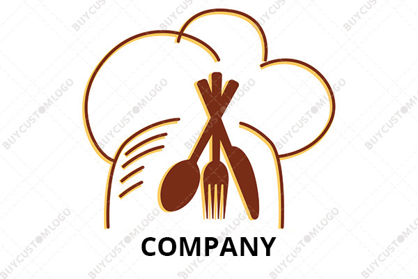 spoon, fork and knife chef hat logo