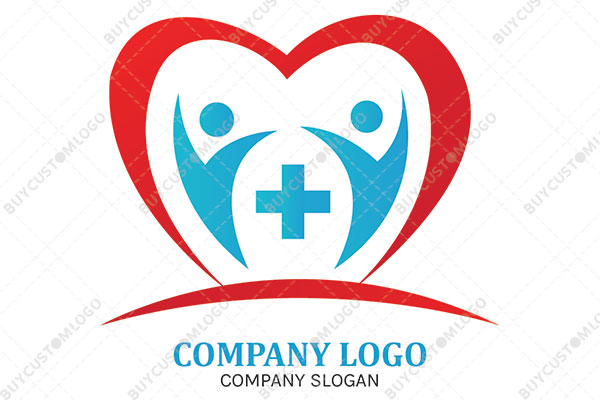 abstract persons and medical cross in a heart logo