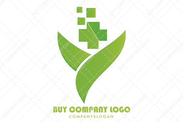 Herbal Leaves and Medical Cross Logo