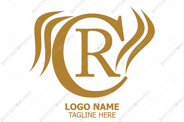 letters c and r with abstract quotation marks logo