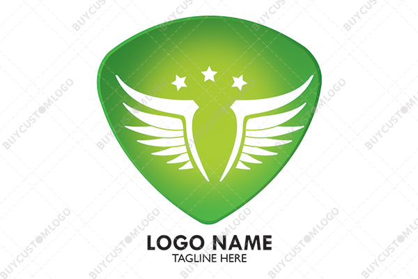 wings and stars in a shield green and white logo