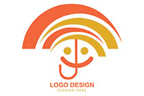 smiley face under an abstract umbrella logo