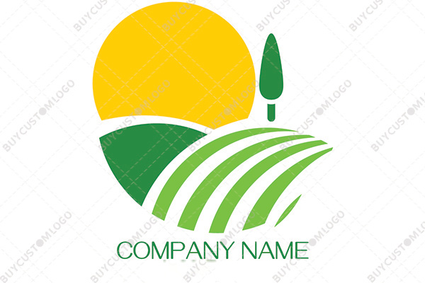 sun, tree, terrain and valley logo