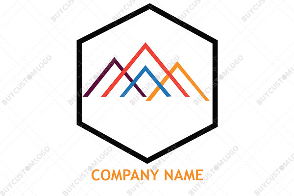 colourful mountains in a hexagon logo
