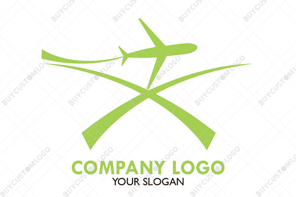 letter x flying aeroplane green logo