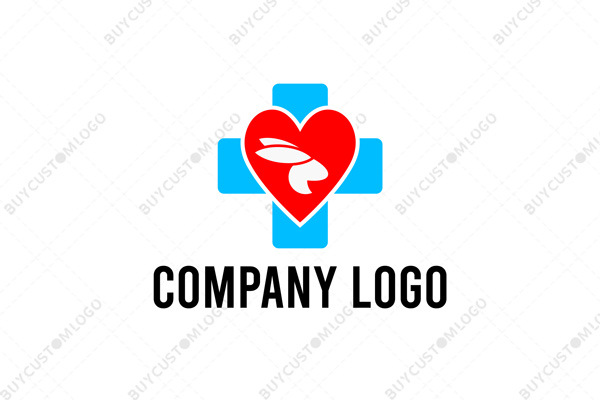 medical cross and heart bunny logo