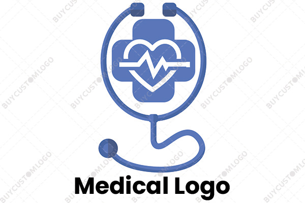 red cross heart ECG lines and stethoscope logo