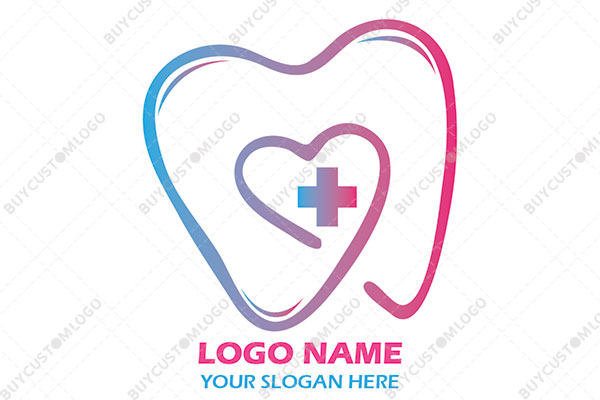 monoline tooth and heart with red cross logo