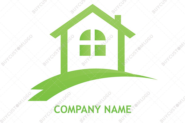 minimalistic abstract hut with garden eco logo