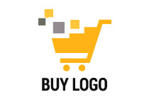 pixelated shopping cart with goods logo