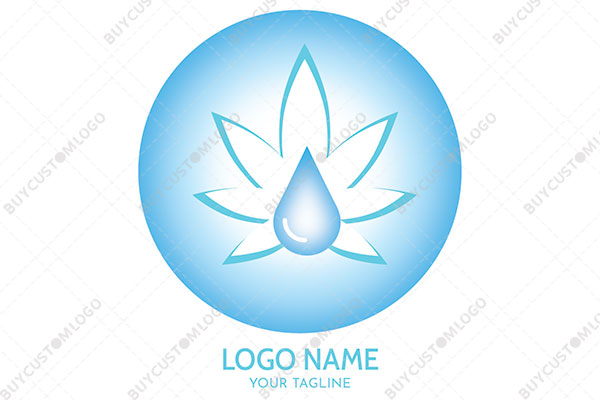 weed and liquid drop in a round seal logo