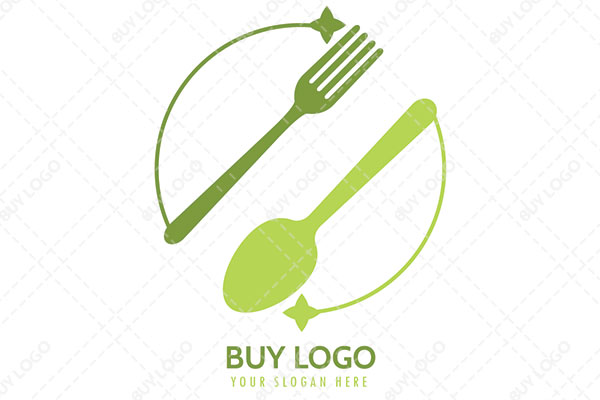 Folk and a Knife with Stars Forming a Circular Curve Logo