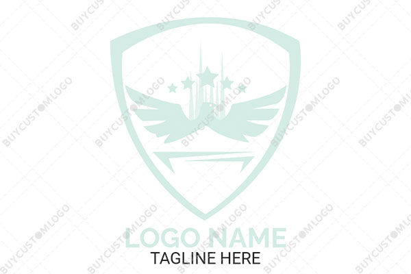 aggressive eagle in a shield light turquoise logo