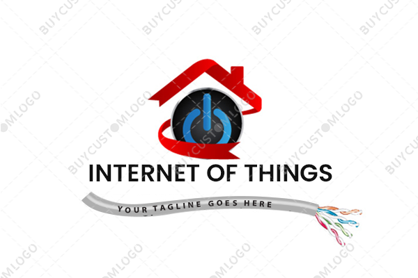 power button, hut and networking wire logo