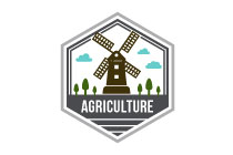windmill building and clouds in a hexagon seal logo