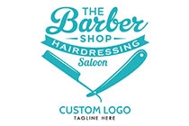 Barber Shop Logo Name with Shaving Blade Underneath it Logo