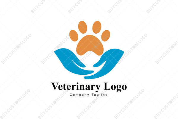 paw and abstract hands orange and blue logo