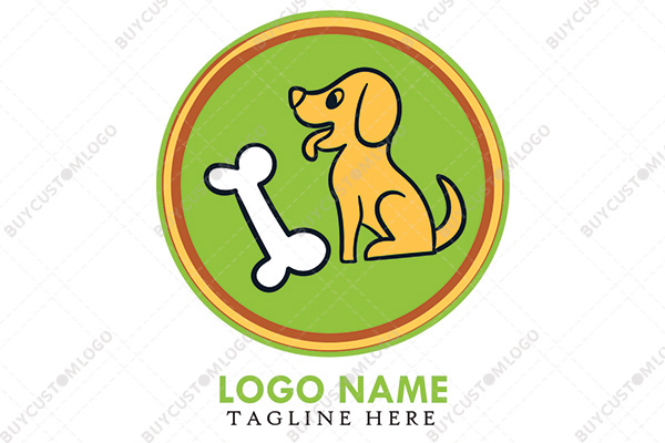happy playful puppy and a bone logo