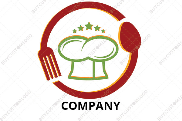 chef hat in spoon and fork seal logo