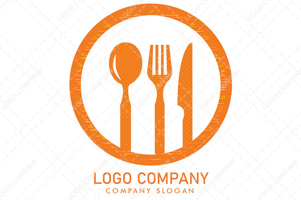 Circle Abstract Logo within it a Spoon, Folk, and a Knife Logo