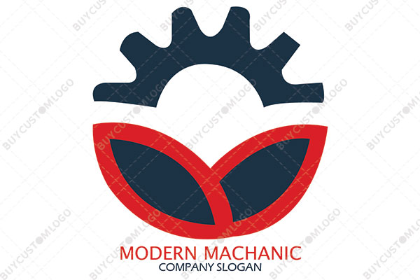 gear and leaves red and blue logo