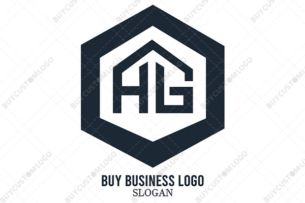 letters h and b or h and g hut in a hexagon logo