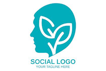 continuous line stem with leaves in a face logo