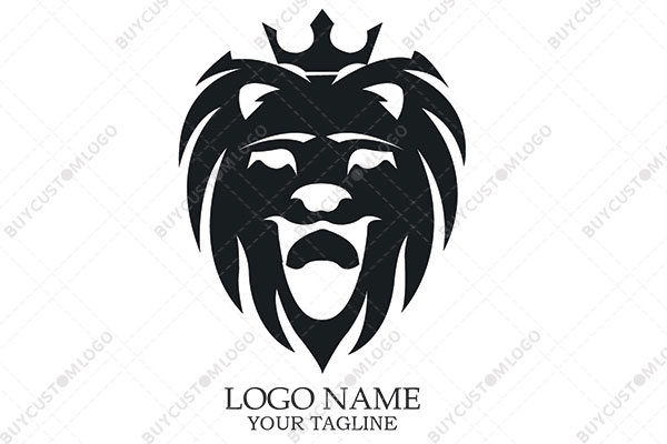 black and white roaring lion with a crown logo