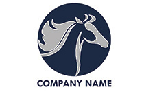 blue and grey horse seal logo