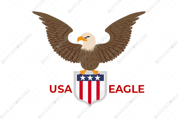 aggressive bald eagle on flag shield badge logo