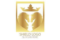 fierce horses in a shield mirrored style logo