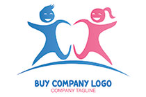 happy running boy and girl logo