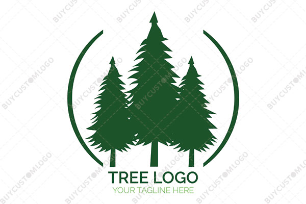 the tall pine trees in circular lines logo