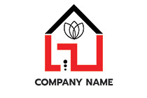 blooming flower and hut construction logo