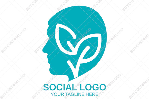 continuous line stem with leaves in a face logo